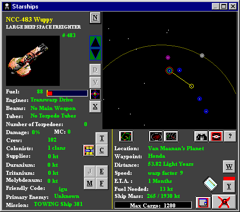 Das Starships-Fenster von Winplan